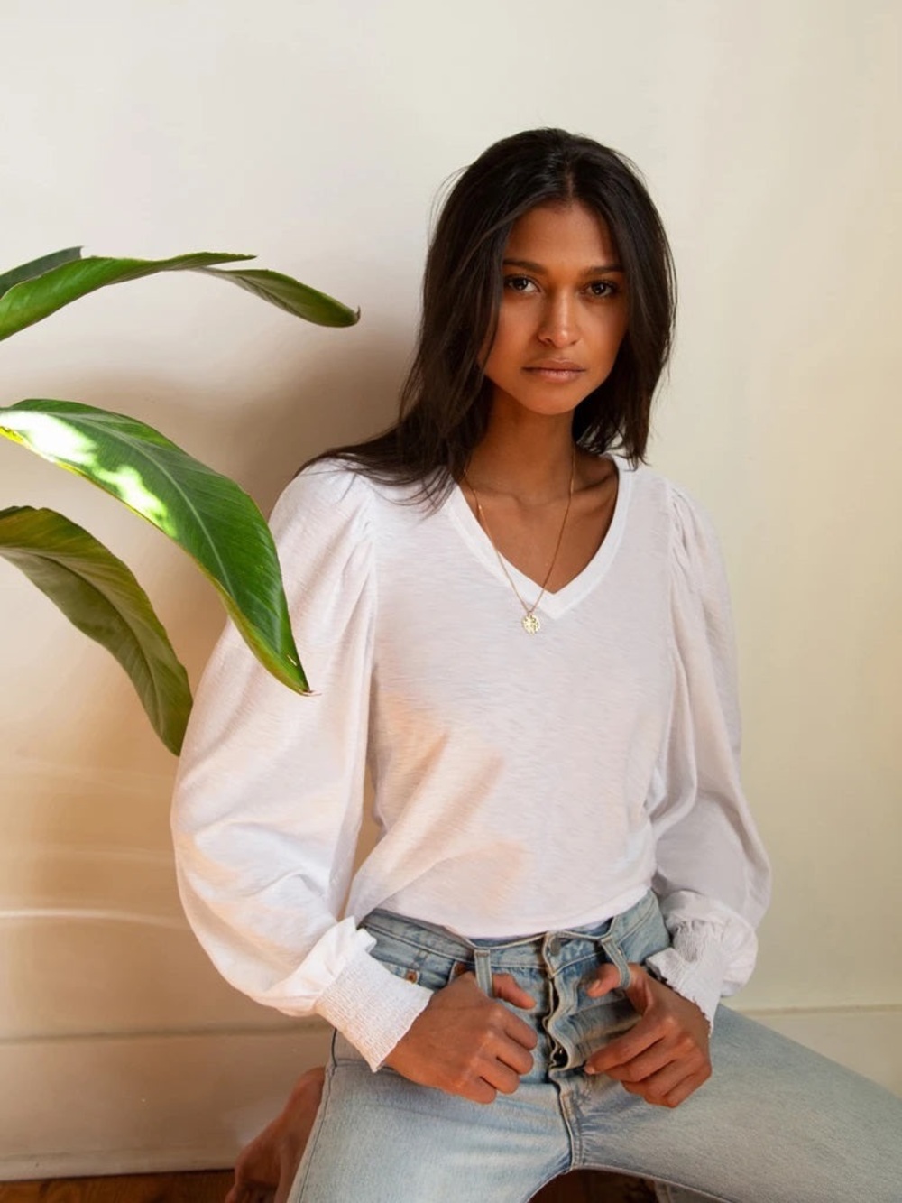 Nation Ltd. Tabitha V-Neck Puff Sleeve Top